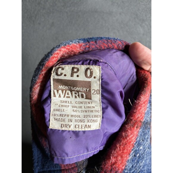 Vintage CPO Heavy Flannel Shirt Mens Medium Plaid Button Montgomery Ward 70s 80s - Picture 3 of 14